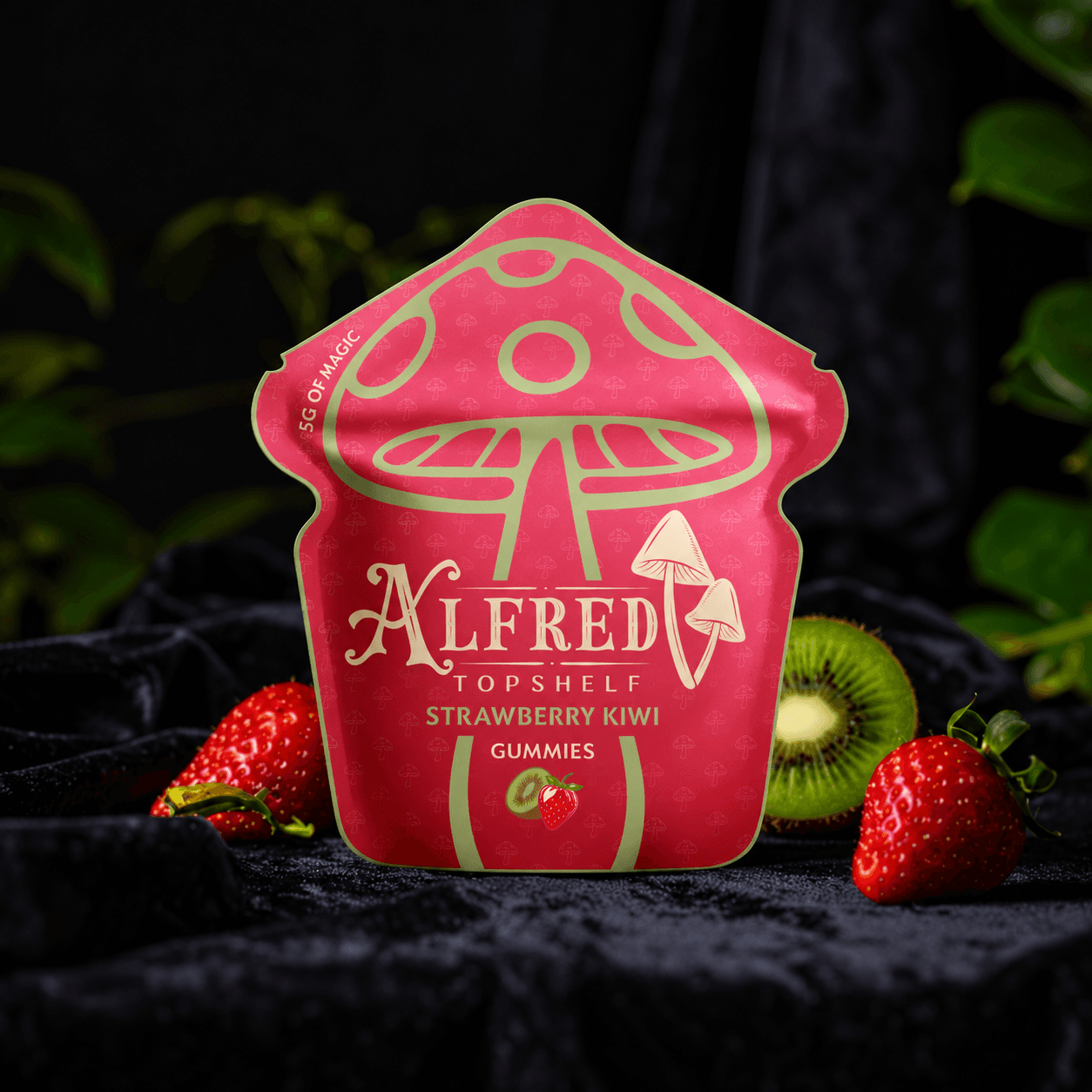 Strawberry Kiwi Gummies on Black Velvet